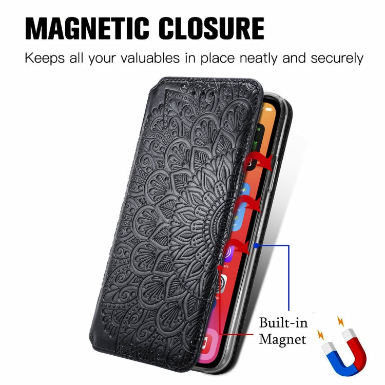 For T-Mobile REVVL V+ 5G Blooming Mandala Embossed Pattern Magnetic Horizontal Flip Leather Case with Holder & Card Slots & Wallet