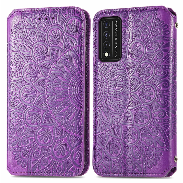 For T-Mobile REVVL V+ 5G Blooming Mandala Embossed Pattern Magnetic Horizontal Flip Leather Case with Holder & Card Slots & Wallet