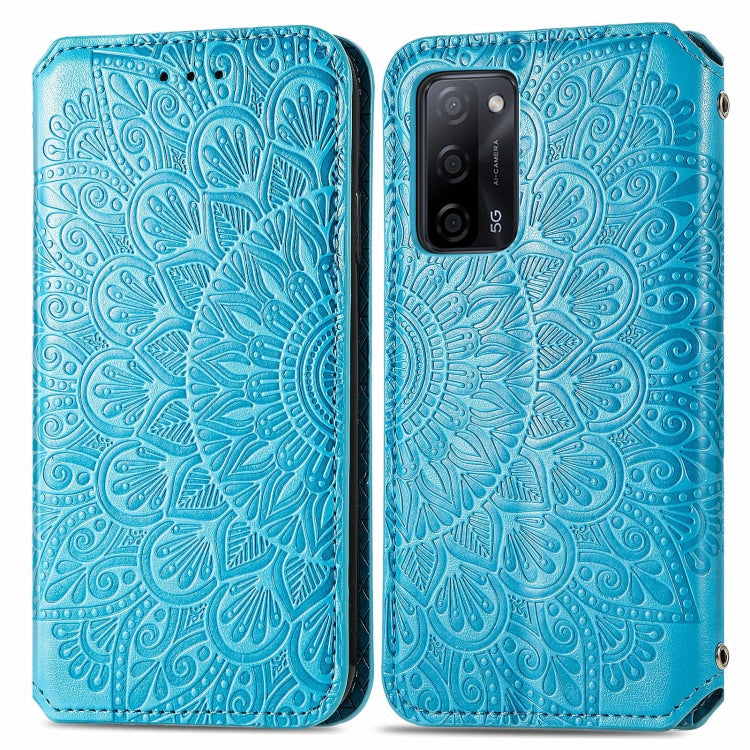 For OPPO A55 5G Blooming Mandala Embossed Pattern Magnetic Horizontal Flip Leather Case with Holder & Card Slots & Wallet
