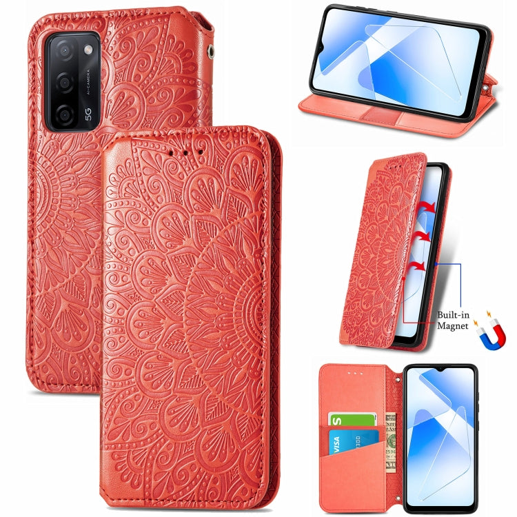 For OPPO A55 5G Blooming Mandala Embossed Pattern Magnetic Horizontal Flip Leather Case with Holder & Card Slots & Wallet