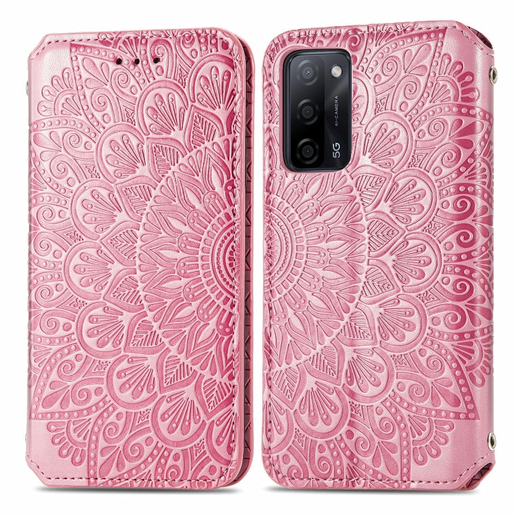 For OPPO A55 5G Blooming Mandala Embossed Pattern Magnetic Horizontal Flip Leather Case with Holder & Card Slots & Wallet