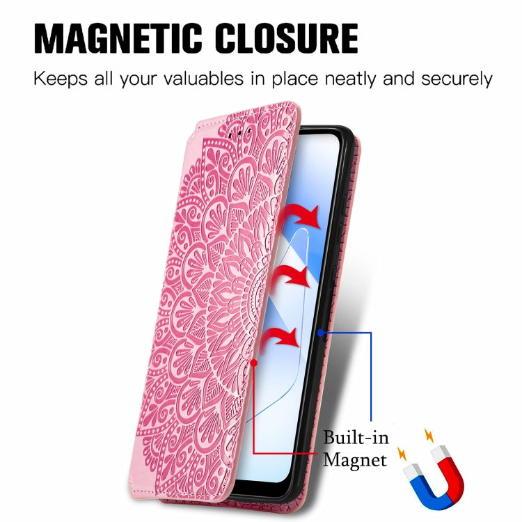 For OPPO A55 5G Blooming Mandala Embossed Pattern Magnetic Horizontal Flip Leather Case with Holder & Card Slots & Wallet