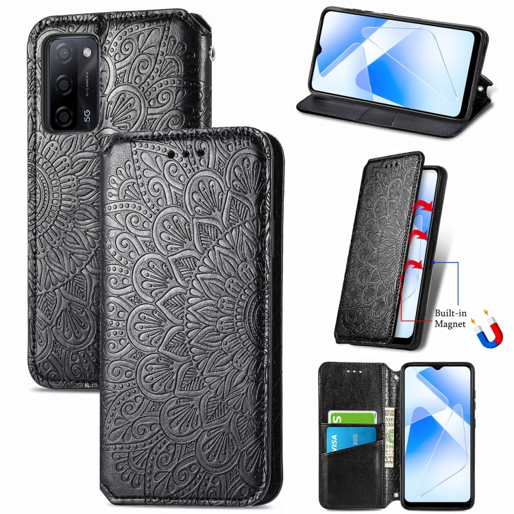 For OPPO A55 5G Blooming Mandala Embossed Pattern Magnetic Horizontal Flip Leather Case with Holder & Card Slots & Wallet