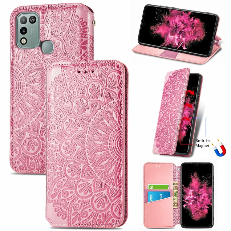 For Infinix Hot 10 Play Blooming Mandala Embossed Pattern Magnetic Horizontal Flip Leather Case with Holder & Card Slots & Wallet
