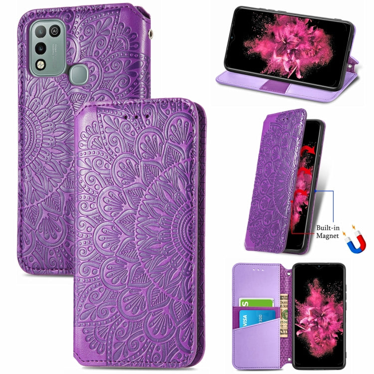 For Infinix Hot 10 Play Blooming Mandala Embossed Pattern Magnetic Horizontal Flip Leather Case with Holder & Card Slots & Wallet