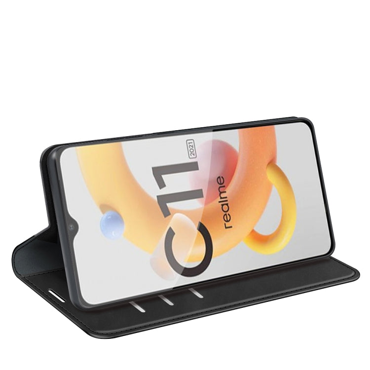 For OPPO Realme C11 2021 Retro-skin Business Magnetic Suction Leather Case with Holder & Card Slots & Wallet