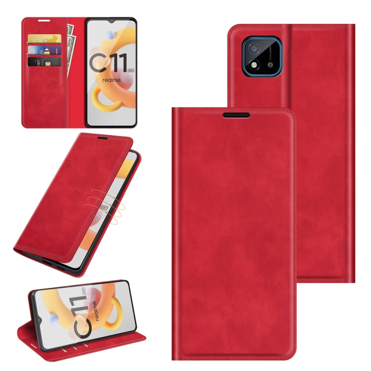 For OPPO Realme C11 2021 Retro-skin Business Magnetic Suction Leather Case with Holder & Card Slots & Wallet