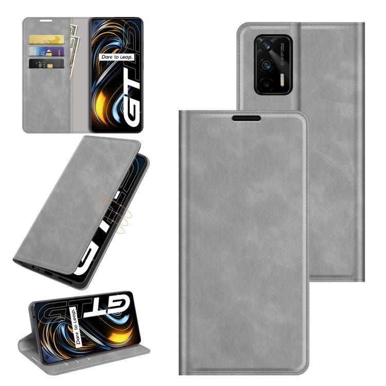 For OPPO Realme GT 5G / Realme Q3 Pro 5G Retro-skin Business Magnetic Suction Leather Case with Holder & Card Slots & Wallet
