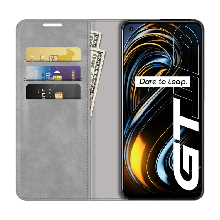 For OPPO Realme GT 5G / Realme Q3 Pro 5G Retro-skin Business Magnetic Suction Leather Case with Holder & Card Slots & Wallet