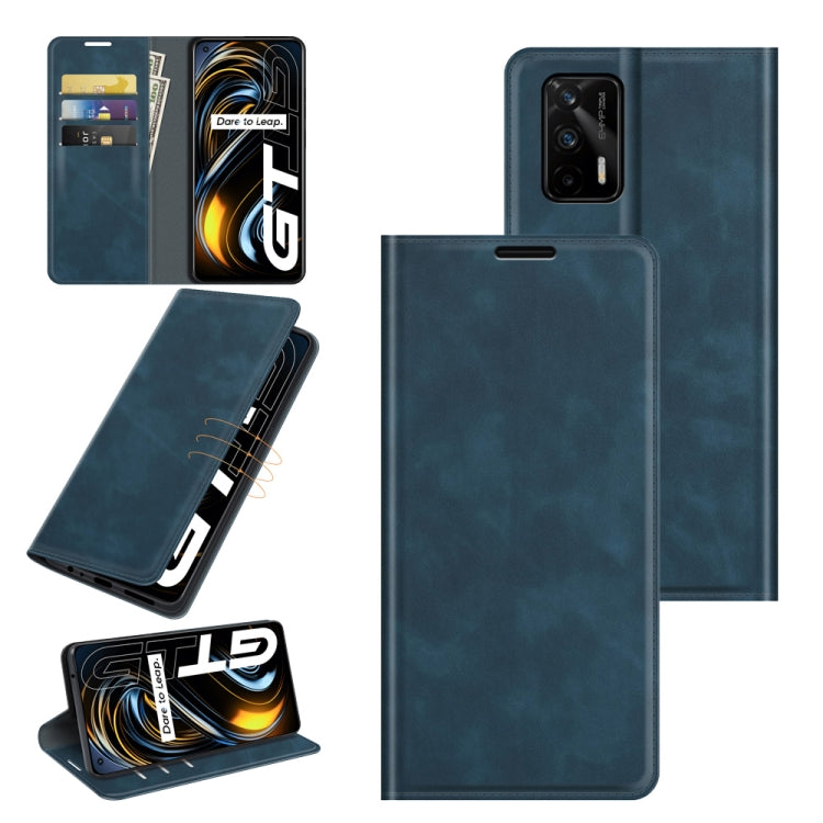 For OPPO Realme GT 5G / Realme Q3 Pro 5G Retro-skin Business Magnetic Suction Leather Case with Holder & Card Slots & Wallet