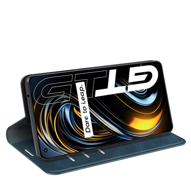 For OPPO Realme GT 5G / Realme Q3 Pro 5G Retro-skin Business Magnetic Suction Leather Case with Holder & Card Slots & Wallet
