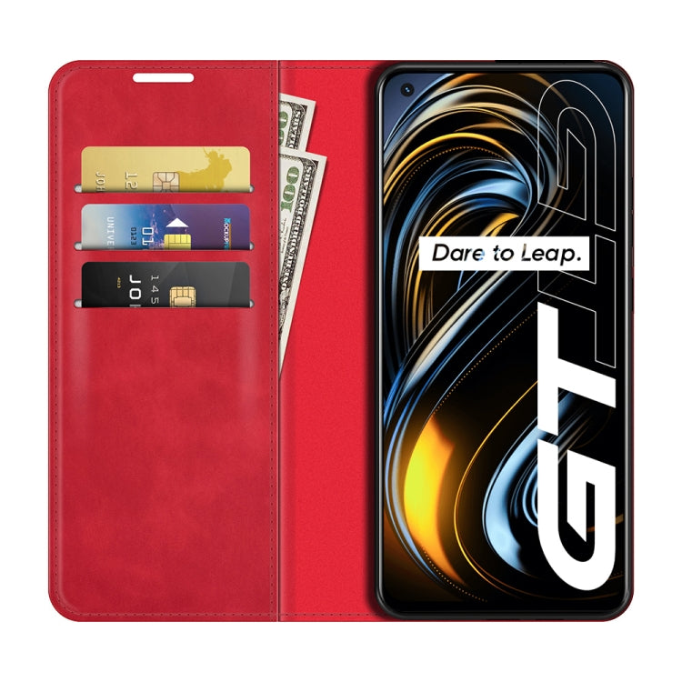 For OPPO Realme GT 5G / Realme Q3 Pro 5G Retro-skin Business Magnetic Suction Leather Case with Holder & Card Slots & Wallet
