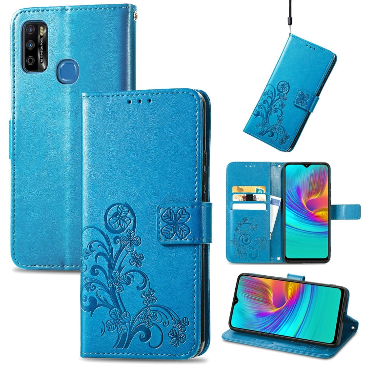 For Infinix X680 / Smart 4 Four-leaf Clasp Embossed Buckle Mobile Phone Protection Leather Case with Lanyard & Card Slot & Wallet & Bracket Function