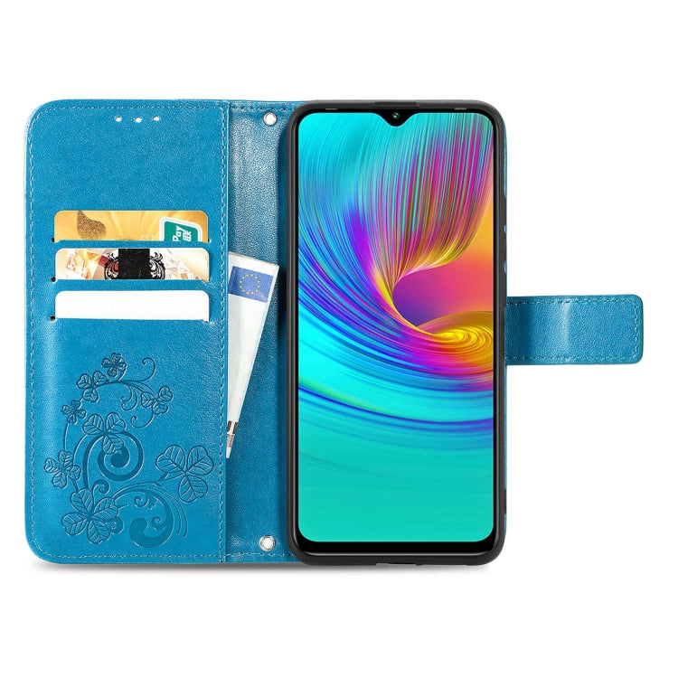 For Infinix X680 / Smart 4 Four-leaf Clasp Embossed Buckle Mobile Phone Protection Leather Case with Lanyard & Card Slot & Wallet & Bracket Function