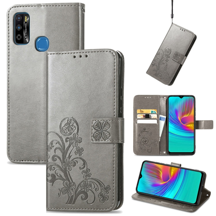 For Infinix X680 / Smart 4 Four-leaf Clasp Embossed Buckle Mobile Phone Protection Leather Case with Lanyard & Card Slot & Wallet & Bracket Function