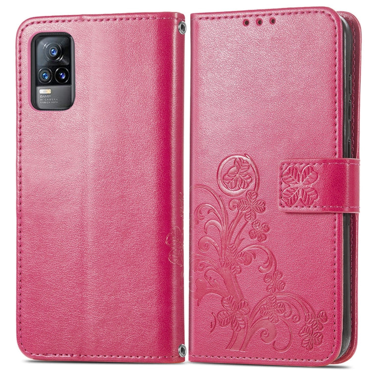For vivo V21e 4G Four-leaf Clasp Embossed Buckle Mobile Phone Protection Leather Case with Lanyard & Card Slot & Wallet & Bracket Function