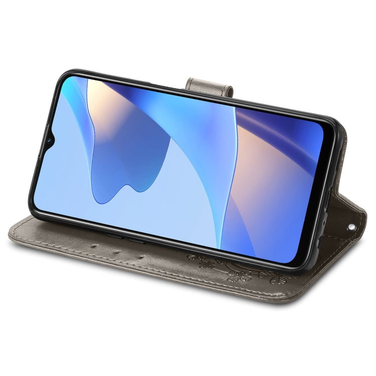 For OPPO A16 Four-leaf Clasp Embossed Buckle Leather Phone Case