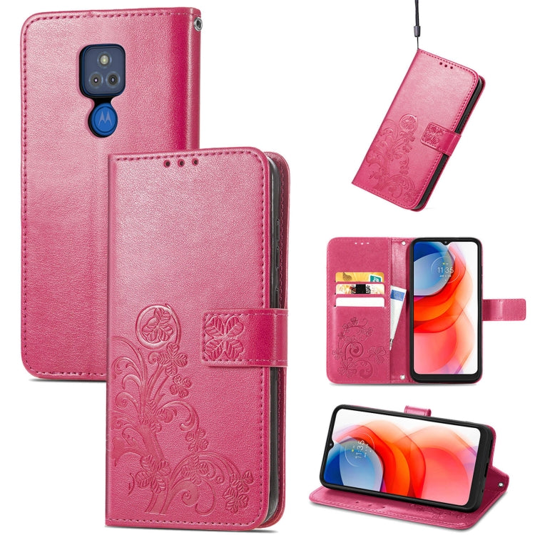 For Motorola G Play Four-leaf Clasp Embossed Buckle Mobile Phone Protection Leather Case with Lanyard & Card Slot & Wallet & Bracket Function