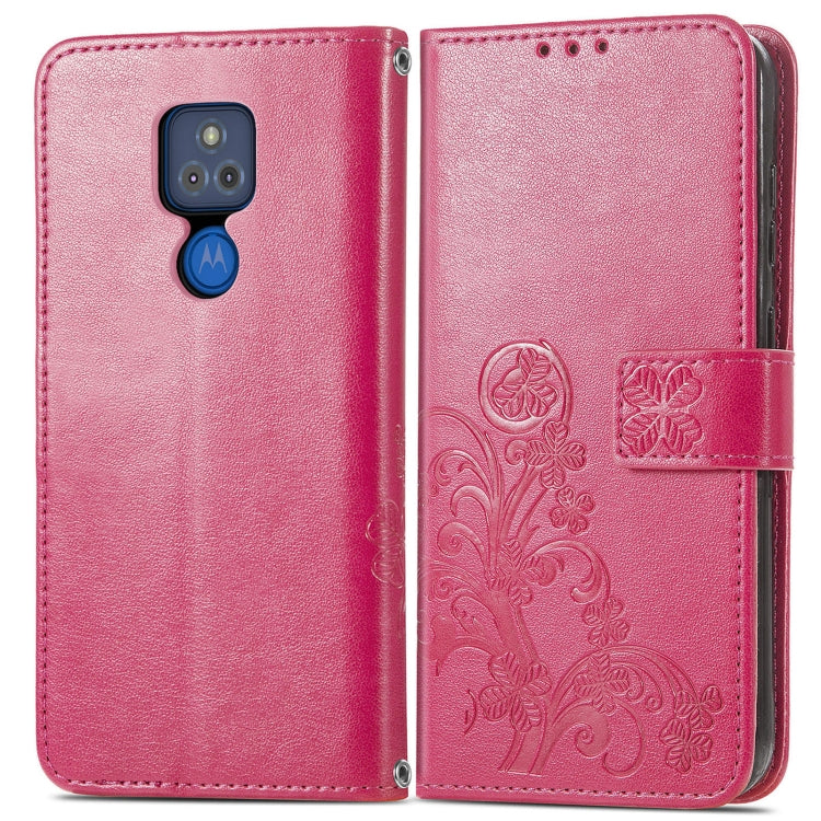 For Motorola G Play Four-leaf Clasp Embossed Buckle Mobile Phone Protection Leather Case with Lanyard & Card Slot & Wallet & Bracket Function