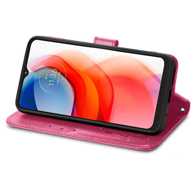 For Motorola G Play Four-leaf Clasp Embossed Buckle Mobile Phone Protection Leather Case with Lanyard & Card Slot & Wallet & Bracket Function