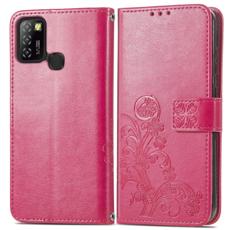 For Infinix Hot 10 Lite Four-leaf Clasp Embossed Buckle Mobile Phone Protection Leather Case with Lanyard & Card Slot & Wallet & Bracket Function