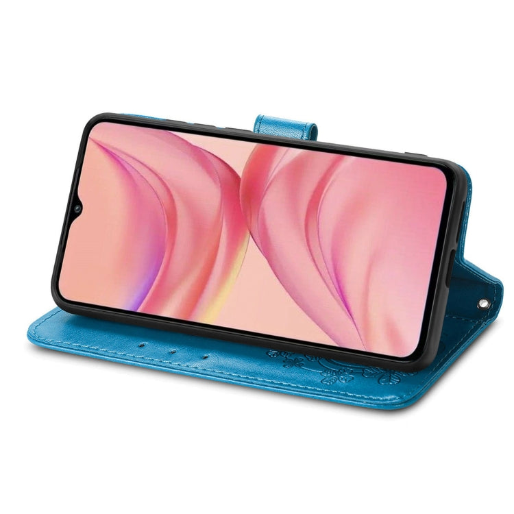 For Infinix Hot 10 Lite Four-leaf Clasp Embossed Buckle Mobile Phone Protection Leather Case with Lanyard & Card Slot & Wallet & Bracket Function