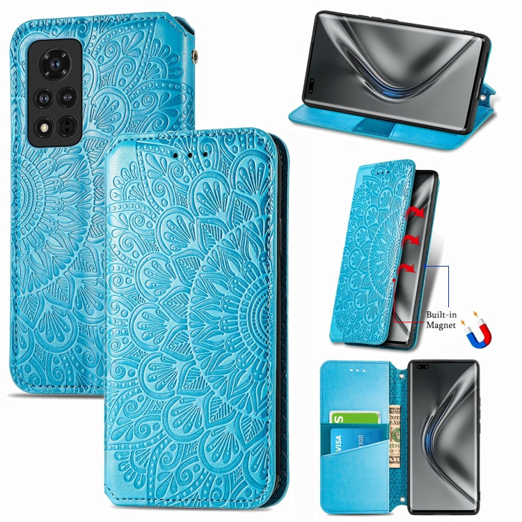 For Honor V40 5G Blooming Mandala Embossed Pattern Magnetic Horizontal Flip Leather Case with Holder & Card Slots & Wallet