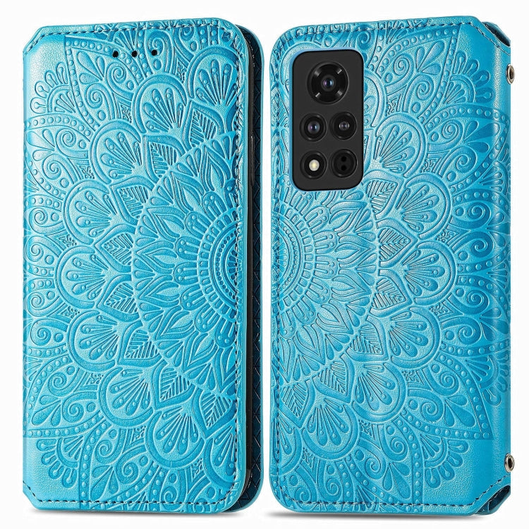 For Honor V40 5G Blooming Mandala Embossed Pattern Magnetic Horizontal Flip Leather Case with Holder & Card Slots & Wallet