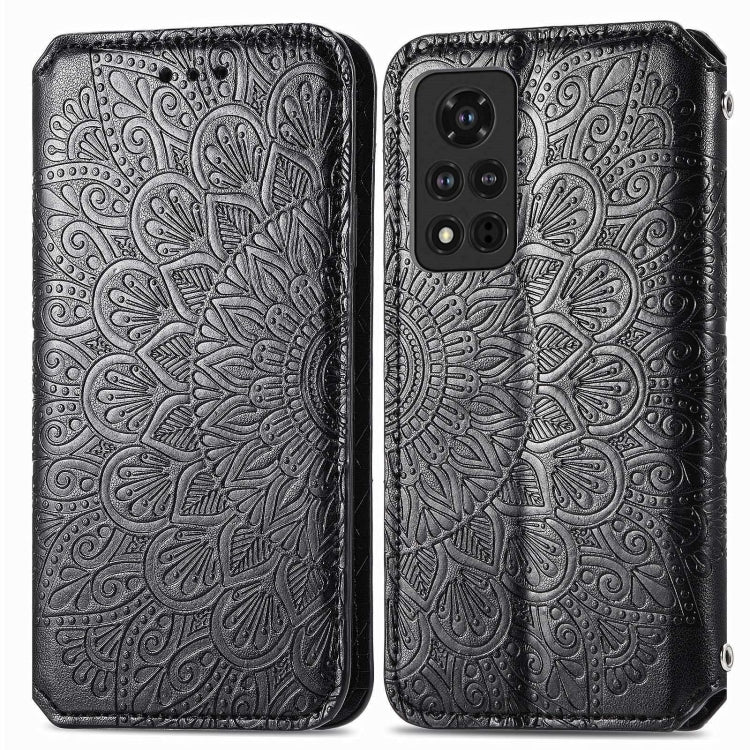 For Honor V40 5G Blooming Mandala Embossed Pattern Magnetic Horizontal Flip Leather Case with Holder & Card Slots & Wallet
