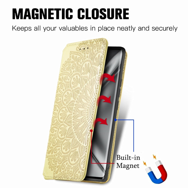 For Honor V40 5G Blooming Mandala Embossed Pattern Magnetic Horizontal Flip Leather Case with Holder & Card Slots & Wallet