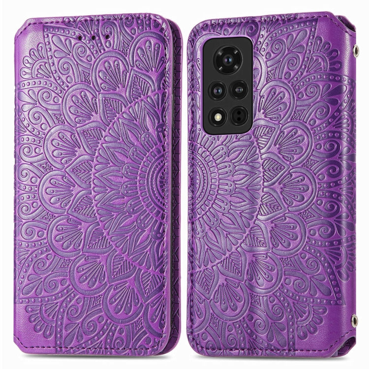 For Honor V40 5G Blooming Mandala Embossed Pattern Magnetic Horizontal Flip Leather Case with Holder & Card Slots & Wallet