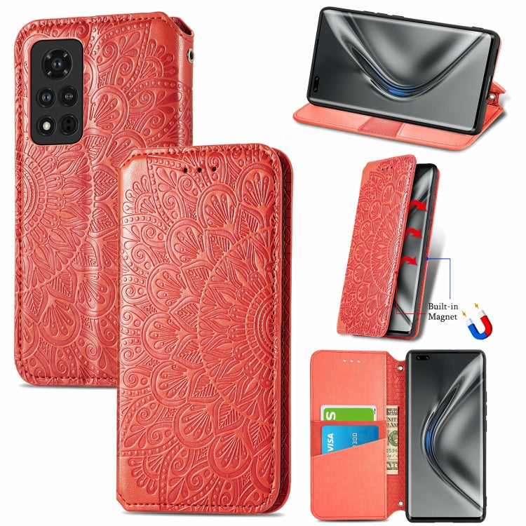 For Honor V40 5G Blooming Mandala Embossed Pattern Magnetic Horizontal Flip Leather Case with Holder & Card Slots & Wallet