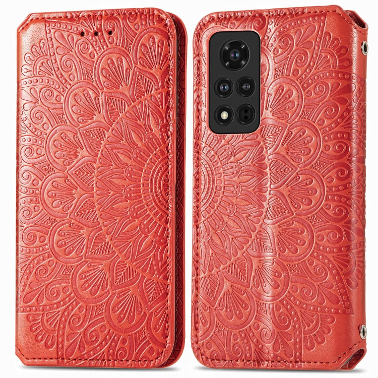 For Honor V40 5G Blooming Mandala Embossed Pattern Magnetic Horizontal Flip Leather Case with Holder & Card Slots & Wallet