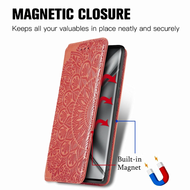 For Honor V40 5G Blooming Mandala Embossed Pattern Magnetic Horizontal Flip Leather Case with Holder & Card Slots & Wallet