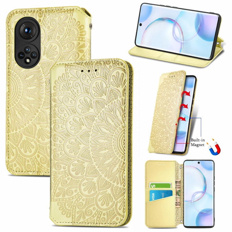 For Honor 50 Blooming Mandala Embossed Pattern Magnetic Horizontal Flip Leather Case with Holder & Card Slots & Wallet