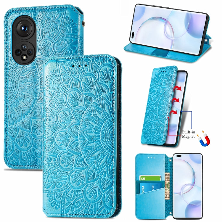 For Honor 50 Pro Blooming Mandala Embossed Pattern Magnetic Horizontal Flip Leather Case with Holder & Card Slots & Wallet