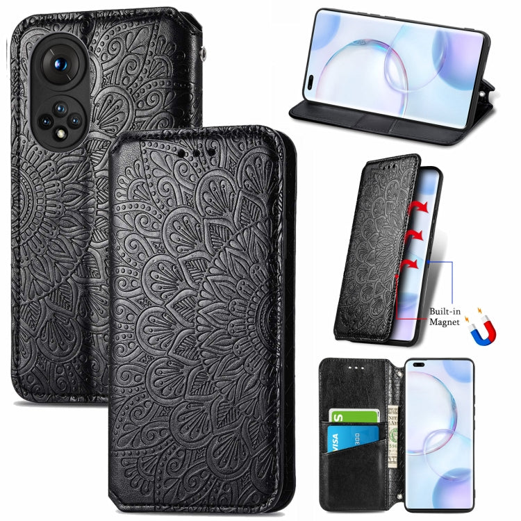 For Honor 50 Pro Blooming Mandala Embossed Pattern Magnetic Horizontal Flip Leather Case with Holder & Card Slots & Wallet