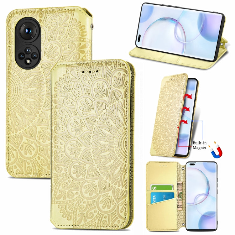 For Honor 50 Pro Blooming Mandala Embossed Pattern Magnetic Horizontal Flip Leather Case with Holder & Card Slots & Wallet