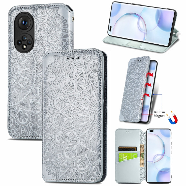 For Honor 50 Pro Blooming Mandala Embossed Pattern Magnetic Horizontal Flip Leather Case with Holder & Card Slots & Wallet
