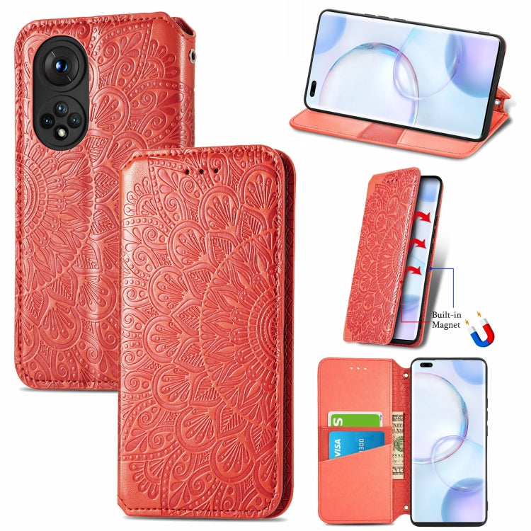 For Honor 50 Pro Blooming Mandala Embossed Pattern Magnetic Horizontal Flip Leather Case with Holder & Card Slots & Wallet