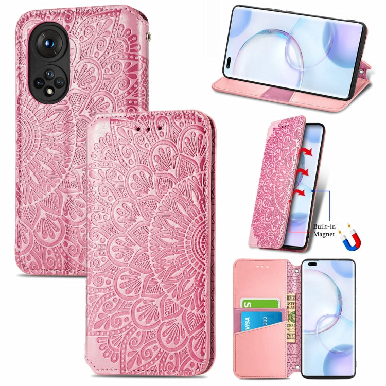 For Honor 50 Pro Blooming Mandala Embossed Pattern Magnetic Horizontal Flip Leather Case with Holder & Card Slots & Wallet