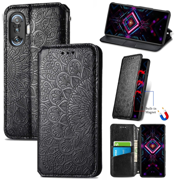 For Xiaomi Redmi K40 Gaming Blooming Mandala Embossed Pattern Magnetic Horizontal Flip Leather Case with Holder & Card Slots & Wallet