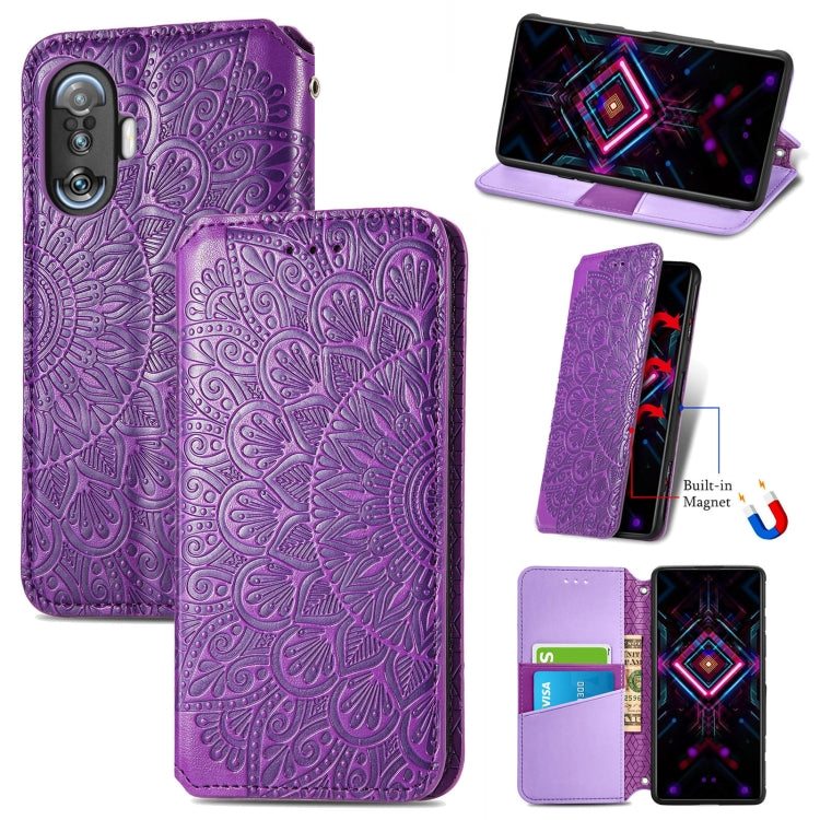 For Xiaomi Redmi K40 Gaming Blooming Mandala Embossed Pattern Magnetic Horizontal Flip Leather Case with Holder & Card Slots & Wallet