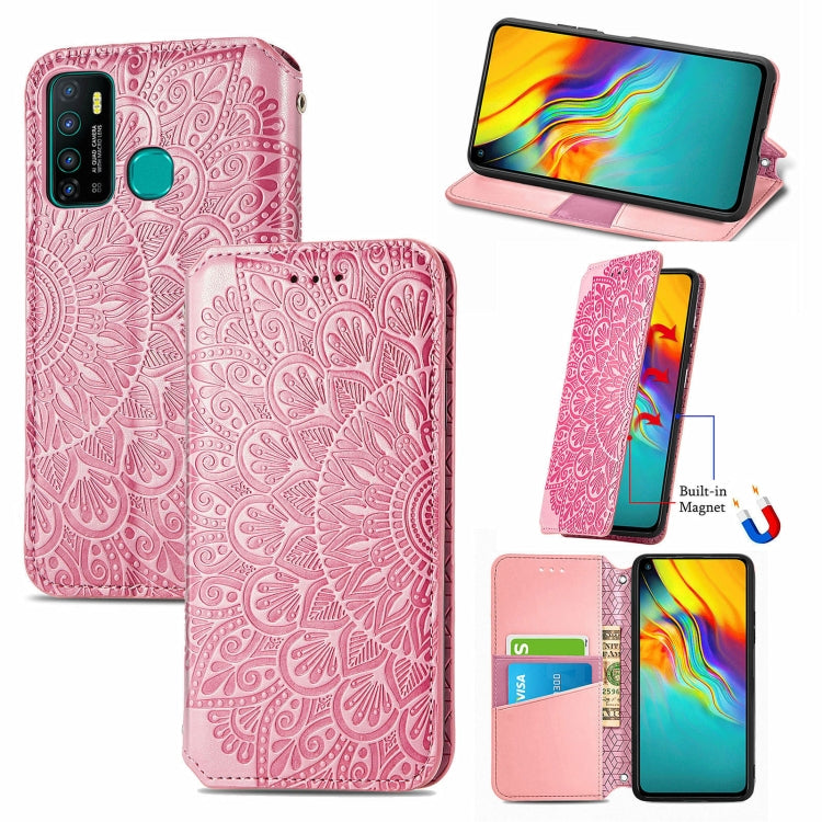 For Infinix Hot 9 Blooming Mandala Embossed Pattern Magnetic Horizontal Flip Leather Case with Holder & Card Slots & Wallet