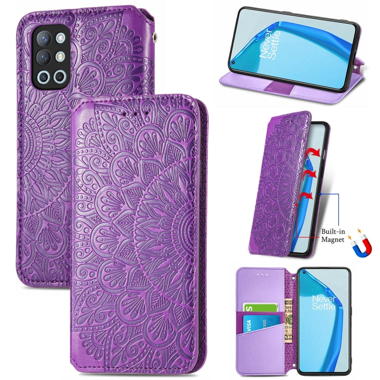 For OnePlus 9R Blooming Mandala Embossed Pattern Magnetic Horizontal Flip Leather Case with Holder & Card Slots & Wallet