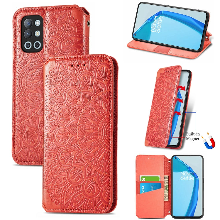 For OnePlus 9R Blooming Mandala Embossed Pattern Magnetic Horizontal Flip Leather Case with Holder & Card Slots & Wallet