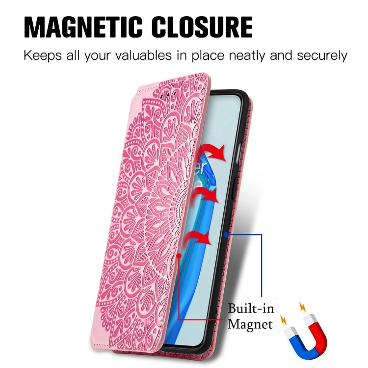For OnePlus 9R Blooming Mandala Embossed Pattern Magnetic Horizontal Flip Leather Case with Holder & Card Slots & Wallet