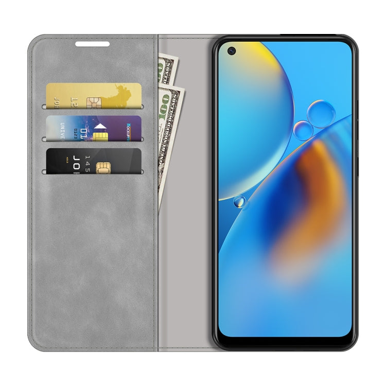 For OPPO F19 / A74 4G Retro-skin Business Magnetic Suction Leather Case with Holder & Card Slots & Wallet