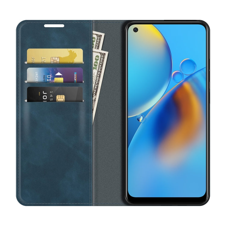 For OPPO F19 / A74 4G Retro-skin Business Magnetic Suction Leather Case with Holder & Card Slots & Wallet