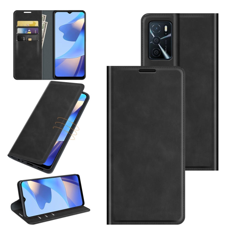 For OPPO A16 Retro-skin Business Magnetic Suction Leather Case with Holder & Card Slots & Wallet
